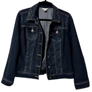 Christopher & Banks Denim Jacket with Embellished Collar Women Sz Small Preppy